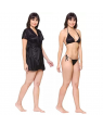 Fancyra - Combo Lingerie Set with Robe and Bikini Bra Panty Free Size Black Color