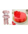 Combo Beautiful 4Ft Chinese Fancy Teddy Bear with Heart Peach + Hearty Strawberry Cake 