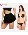 Fancyra - Combo Set of Women Pleated Mini Skirt Solid Ruffle Lingerie Skirts and Bra Panty Set Free Size Black Color