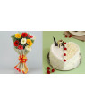 Combo Mixed Brilliance Gerbera Bouquet Flowers + Heart Shaped White Forest Cake