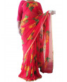 Red Pure Chiffon Saree With Thread Work