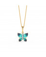 White Feathers Hover Blue Butterfly Diamond Pendant for women