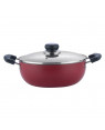 Vinod Zest Non-Sticky Inducto Deep Kadai with Glass Lid 22 Cm