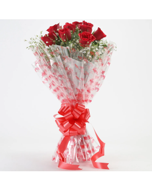 10 Red Roses Exotic Bouquet Flowers