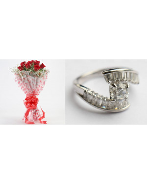 Combo 10 Red Roses Exotic Bouquet Flowers + Ring 9