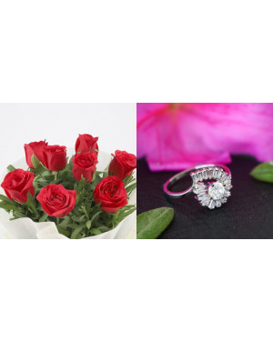 Combo Classy 8 Red Roses Bouquet Flowers + Ring 6