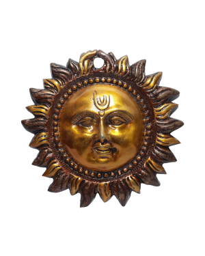 Seven Chakra Handicraft - 14cm Size Hanging Sun Mask Wall Décor(golden)