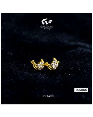 White Feathers 14KT Gold Eartop "14K006" for Women