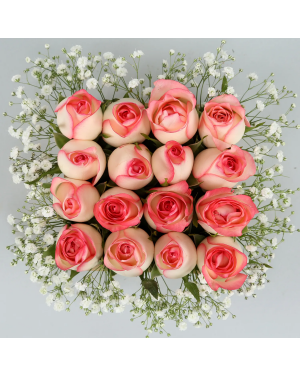 16 Pink Roses Arrangement In Wooden Base Flowers