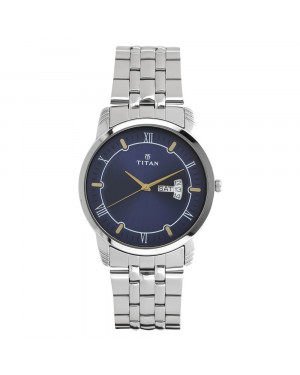 Titan Blue Dial Silver Stainless Steel Strap Watch For Men 1774SM01