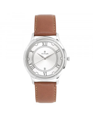 Titan Silver Dial Brown Leather Strap Watch For Men 1775SL01