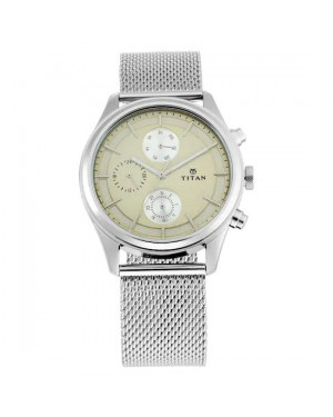 Titan Workwear Watch with Champagne Dial & Silver Metal Strap 1805SM01