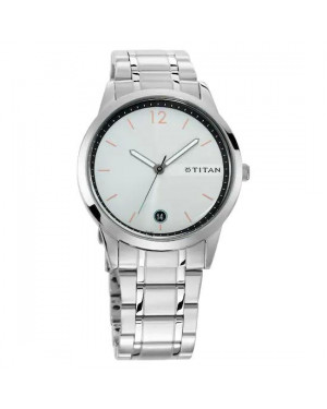 Titan White Dial Analog Watch with Date function for Men 1806SM01