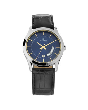 Titan Blue Dial Analog Watch for Men with Date Function 1823SL01