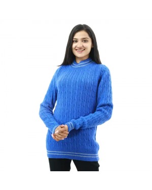 Blue Woolen Full Sleeve Sweater For Women