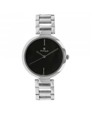 Titan Black Dial Silver Stainless Steel Strap Watch For Women 2480SM02