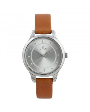 Titan Workwear Watch With Silver Dial & Leather Strap For Women Nk2481SL06