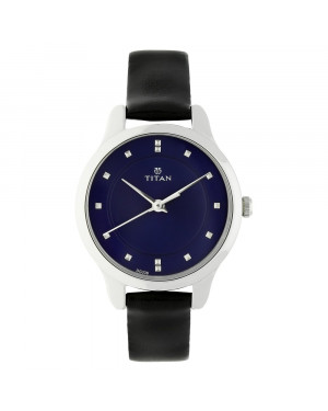 Titan Workwear Watch With Blue Dial & Leather Strap For Women 2481sl08
