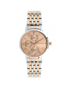 Titan Workwear Watch With Rose Gold Dial & Stainless Steel Strap For Women 2569KM02