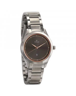 Titan Anthracite Dial Stainless Steel Watch For Women 2570SM07