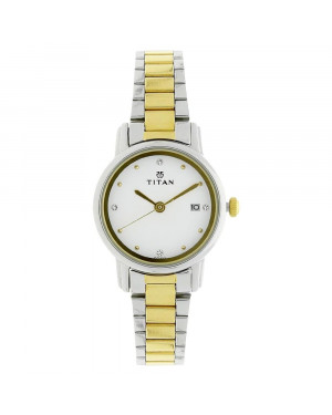 Titan White Dial Two Toned Stainless Steel Strap Watch For Women 2572BM01