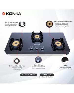 Konka 3 Burner Glass Top Premium Gas Stove KGRAND