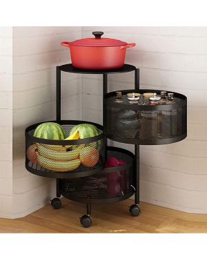 Laughing Buddha - 3 Layer Metal Portable Rotating for Fruits Round Storage Rack & Vegetable