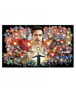3 Piece Panel Avengers I am Iron Man Wall Hang God Canvas Art on Vinyl Forex Print with Frame by Om Suva Trades