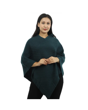 V_neck Woolen Poncho In Reverse Design For Women