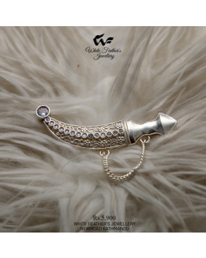 White Feathers Silver Brooch For Men