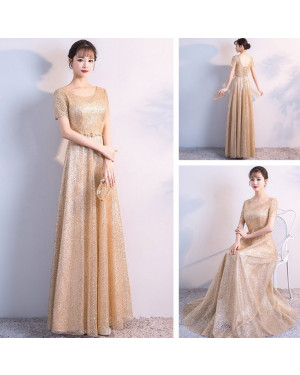 Chic Elegant Glitter Sequins Round Neck Slim Long Party Dress - Medium 41000221