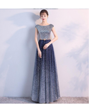 Chic Elegant Sequined Gradient Navy Blue Long Party Dress Prom Gown 41000230