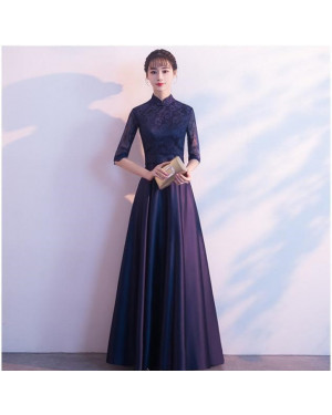 Chic Elegant Long Section Cheongsam Chinese Style Long-sleeved Party Gown 41000237