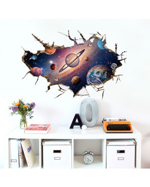 3D Cracked Wall Outer Space Stars Universe Wall Sticker for Kids Room
