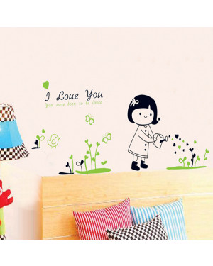 You Were Born To Be Loved Watering Flowers Cartoon Wall Stickers 43001339 