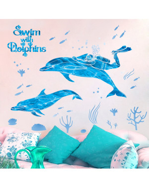 Blue Planet Deep Sea Diving Swim With Dolphins Wall Stickers 43001353 