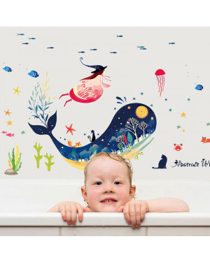 Ocean Cartoon Blue Whale Under the Sea Fishes Wall Stickers 43001364 