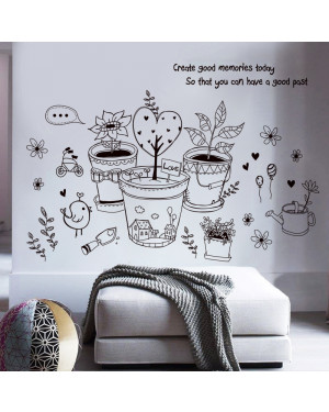Black Flower Pots Create Good Memories Wall Decoration Stickers 43001373 