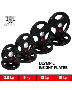 Olympic Plates 10 Kg Each Rubber Coated Tri-grip Plate 51 Mm Rubber Weight Plates ( 10 Kg X 2), 10 Kg (Black)
