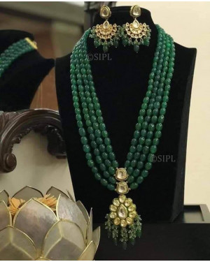4 Line Beads Kundan Necklace Set With Earring