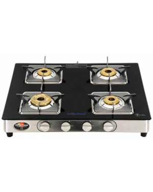 Surya Flame - 30464 Bello Series Black Glass Top Range With Push Auto & Isi - Lpg Stove 4b Bello Blk Sf Ss Na