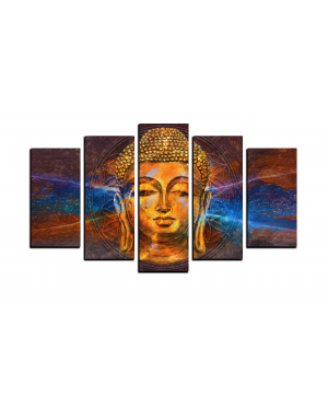 5 Piece Panel Retro Brown Abstract Buddha Wall Hang God Canvas Art on Vinyl Forex Print with Frame by Om Suva Trades