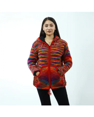 Multicolor Woolen Full Sleeve Front Zippered Design Sweater For Women