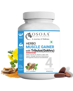 OSOAA Herbo Muscle Gainer with Gokhru 60 Herbal Tablets for Men | Natural Muscle Protein Synthesis & Builder Supplement with Tribulus & Ashwagandha | Lean Mass Gainer With Shatavari, Gokhru & Ashwagandha Powerful Extract for Enhanced Atheletic Performance