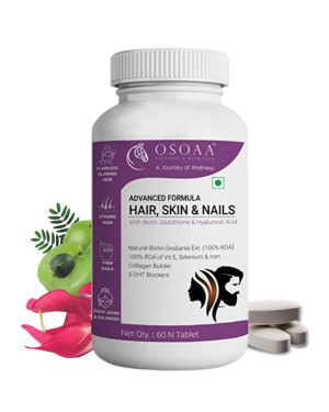 OSOAA Skin & Hair Vitamins for Men & Women with Biotin, Hyaluronic Acid, Glutathione & 5 DHT Blockers for Hair Growth, Glowing Skin & Strong Nails - 60 Veg Tablets