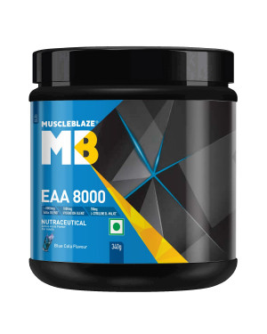 MuscleBlaze EAA 8000, 8000 mg EAAs Blend, 1000 mg Hydration Blend, & 750 mg L-Citrulline (Blue Cola, Pack of 340 g powder, 25 Servings)