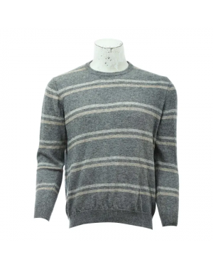  Round Neck Stripe Sweater In Pashmina Blend For Men