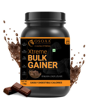 OSOAA 1:5 Bulk Gainer 1Kg with 3g Creatine, 15g Whey Protein - 490 Calories| with Digestive Enzymes, HOSO & 28 Vitamins | XXL Rapid Muscle Weight Gain | Soy & Gluten Free (Italian Chocolate)