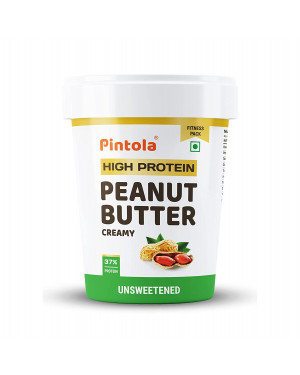 Pintola High Protein All Natural Peanut Butter Unsweetened 37% Protein Imported Whey Protein And Roasted Peanuts (Creamy) 1kg)