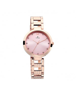 Titan pink Dial Silver Stainless Steel Strap Watch For Women Nk2480WM03